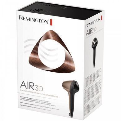 Фен Remington Air3D, 1800Вт, режимов-3, дифузор,турмалиновая иониз-я, хол. обдув, бронзовый D7777 фото
