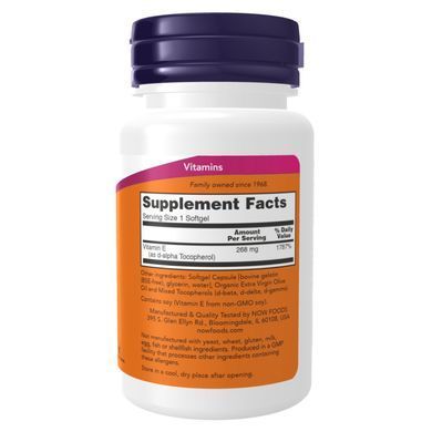 Вітамін E зі змішаними токоферолами Now Foods (Vitamin E-400) 400 МО 100 капсул