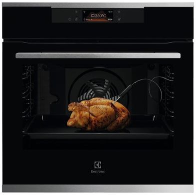 Electrolux Духова шафа електрична, 72л, A+, дисплей, конвекція, піроліз, телескопічні напрямні, чорний+нерж (368035) KOEBP39WX фото