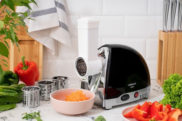 М'ясорубка ARDESTO 1800Вт, продук.-2кг/хв, 3 решітки + для ковб., кеббе, 4 терки, пластик, чорно-сріблястий (313007) MGL-2250R фото