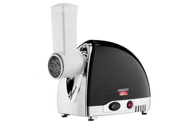 М'ясорубка ARDESTO 1800Вт, продук.-2кг/хв, 3 решітки + для ковб., кеббе, 4 терки, пластик, чорно-сріблястий (313007) MGL-2250R фото