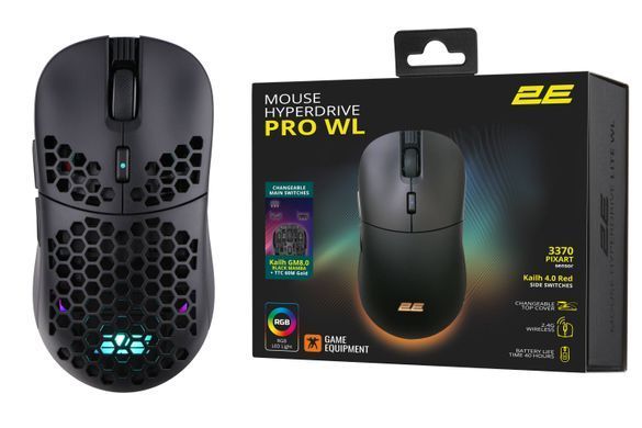 2E Gaming Миша HyperDrive Pro WL, RGB Black (351783) 2E-MGHDPR-WL-BK фото