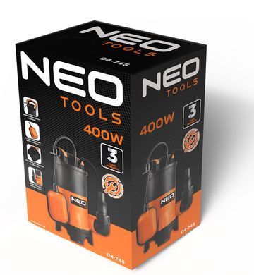 Занурювальний насос для брудної води Neo Tools 04-745, 400 Вт, макс. натиск 7 м, 8000 л/год 04-745 фото