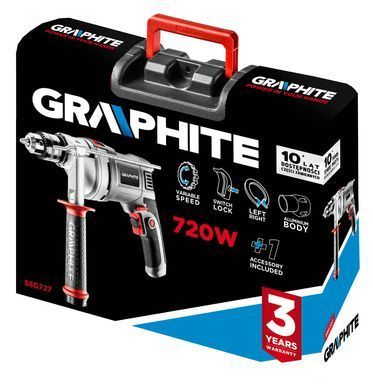 Дриль GRAPHITE арт. 58G727 720W з ударом 48000 уд/хв, реверс, кейс у комплекті 58G727 фото