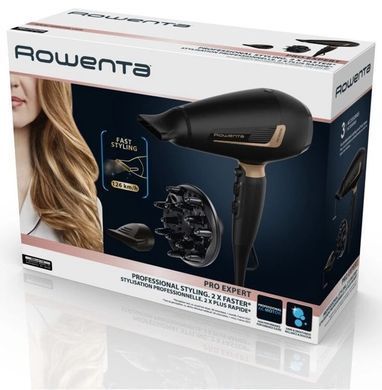 Rowenta Фен Pro Expert, 2200Вт, режимов-3, иониз-я, дифузор, 2 концентратора, хол. обдув, черный CV8840F0 фото