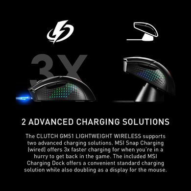 MSI Мышь Clutch GM51 LIGHTWEIGHT WIRELESS, RGB, WL, чёрный S12-4300080-C54 фото