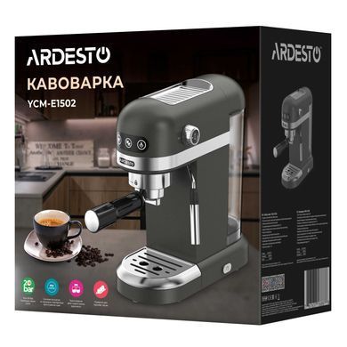 Кавоварка рожкова ARDESTO 1.4л, мелена, ручний капуч, підігрів чашок, чорний (373926) YCM-E1502 фото