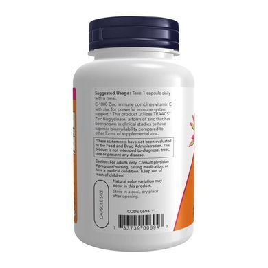 Now Foods, C-1000 и цинк для иммунитета, 180 растительных капсул
