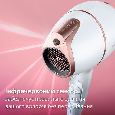 Фен Philips Prestige, 1800Вт, режимов-3, дифузор, хол. обдув, екорежим, хол.обдув, бело-розовый BHD628/00 фото