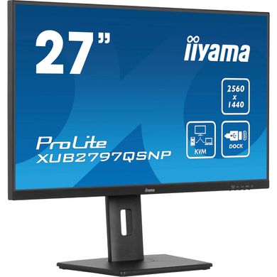 27" 16:9 IPS РК монітор, 2560х1440, 1 мс (MPRT), 100 Гц, Adaptive Sync, KVM свіч, 1xHDMI 2.0/1xDP 1. IIYAMA XUB2797QSNP-B1 3727964 фото