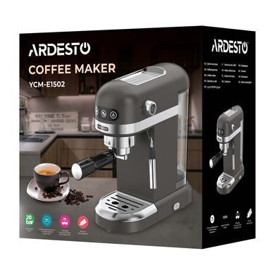 Кавоварка рожкова ARDESTO 1.4л, мелена, ручний капуч, підігрів чашок, чорний (373926) YCM-E1502 фото