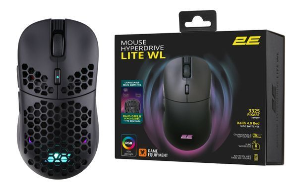 2E Gaming Мышь HyperDrive Lite WL, RGB Black 2E-MGHDL-WL-BK фото