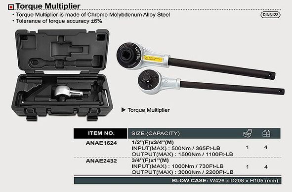 Редуктор-усилитель крутящего момента TOPTUL 1/2"х3/4" 460-1400Nm ANAE1624