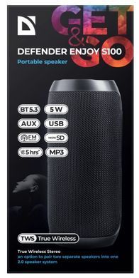 Портативна акустика DEFENDER (65101)Enjoy S100 5Вт, FM/microSD/USB/TWS, чорний 65101 фото