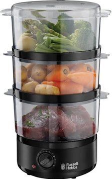 Пароварка Russell Hobbs Kitchen Collection 400Вт, чаша-2.3/3.3л, резервуар для воды -0.5л, механическое управление, 3 яруса, пластик, черный 26530-56 фото