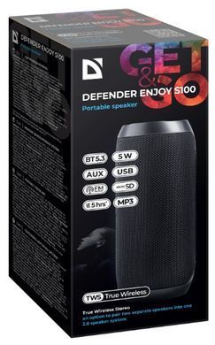 Портативна акустика DEFENDER (65101)Enjoy S100 5Вт, FM/microSD/USB/TWS, чорний 65101 фото