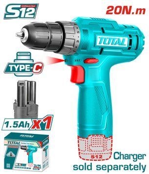 Шуруповерт TOTAL TDLI12428 12В, Li-Ion, 1акк.,сумісність з Type-C, без ЗП TDLI12428 фото