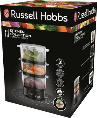 Russell Hobbs Пароварка Kitchen Collection 400Вт, чаша-2.3/3.3л, резервуар для води -0.5л, механічне керування, 3 яруси, пластик, чорний (361938) 26530-56 фото