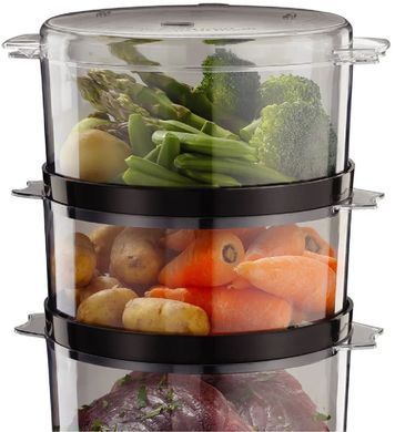 Russell Hobbs Пароварка Kitchen Collection 400Вт, чаша-2.3/3.3л, резервуар для води -0.5л, механічне керування, 3 яруси, пластик, чорний (361938) 26530-56 фото