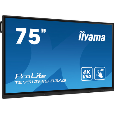 75" 16:9 інтерактивний IPS UHD РК дисплей, 24/7, 400 кд/м2, ОС Андроід 11, PureTouch-IR технологія IIYAMA TE7512MIS-B3AG