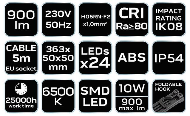 Світильник для майстерні NEO 99-044, SMD 10 Вт, 900 лм, з гачком та кабелем 5 м 99-044 фото