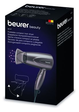 Beurer Фен дорожній, 1300Вт, 2 режими, 2 швидкості, сірий (371976) HC_17 фото