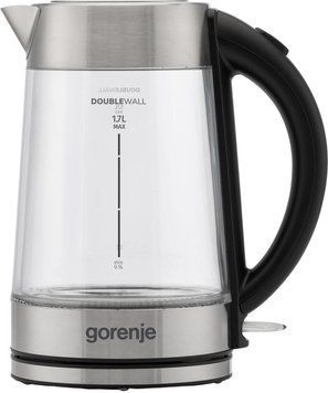 Gorenje Електрочайник 1.7л, 2,200 Вт, strix контроль, скло, нерж (382871) K17GDWII фото