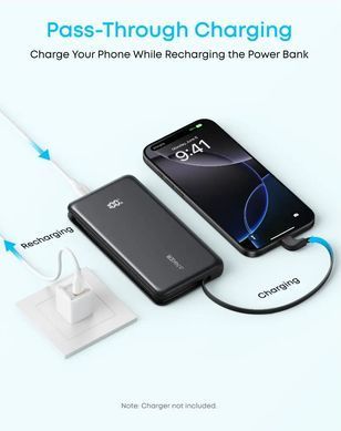 Портативний зарядний пристрій Anker - 10000 mAh 22.5W Built-In USB-C Cable Black (7198079)