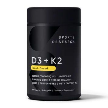 Вітамін D3+K2 Sport Research Vegan D3 5000 K2 100 mcg 60 м&rsquo;яких капсул