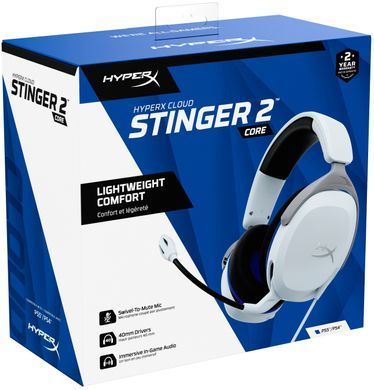 Гарнітура HyperX Cloud Stinger 2 Core PS5/PS4, mini-jack, біло-синій (362282) 6H9B5AA фото