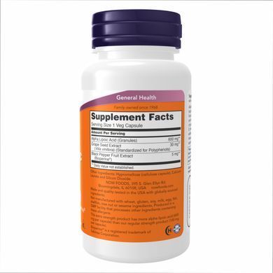 Альфа-липоевая кислота Now Foods (Alpha Lipoic Acid) 600 мг 60 капсул
