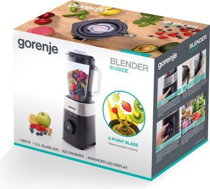 Блендер стаціонарний Gorenje 1000Вт, чаша-1500мл, скло, чорний (378533) B1000DE фото