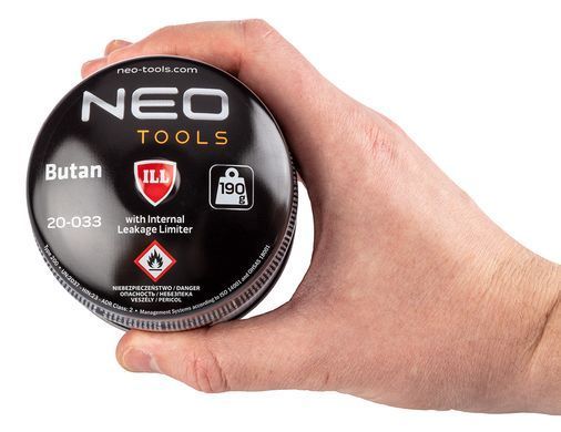 Газова паяльна лампа NEO TOOLS 20-045 з 4 картриджами, 190 г, потужність 1,2 кВт, температура 1350 &deg; C