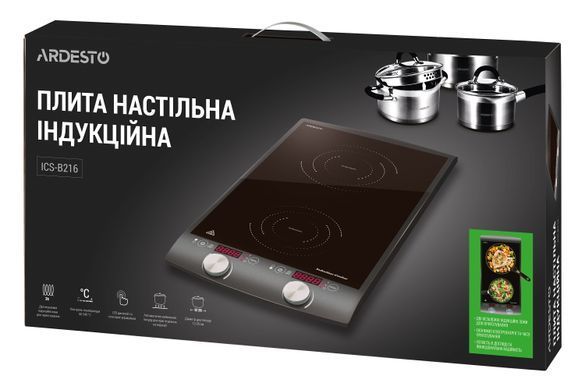 Настольная плитка индукционная ARDESTO комф. - 2, вертик., 1.3+1.6Вт, управл - сенсор, таймер, черный (316215) ICS-B216 фото