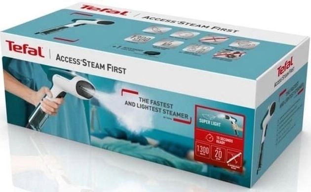 Tefal Відпарювач компактний Access Steam, 1300Вт, 70мл, постійна пара - 20гр, пластик підошв., біло-синій (372788) DT6131E0 фото