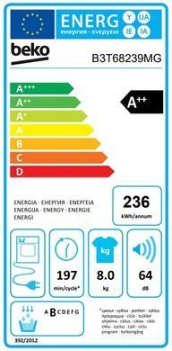Beko Сушильная машина тепловой насос, 8кг, A++, 60см, дисплей, серый B3T68239MG фото