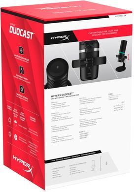 Мікрофон геймінговий HyperX DuoCast, Omni/Bi, USB-A, 2м, NGenuity, RGB, чорний (361390) 4P5E2AA фото