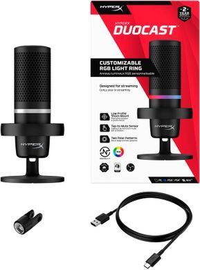 Мікрофон геймінговий HyperX DuoCast, Omni/Bi, USB-A, 2м, NGenuity, RGB, чорний (361390) 4P5E2AA фото