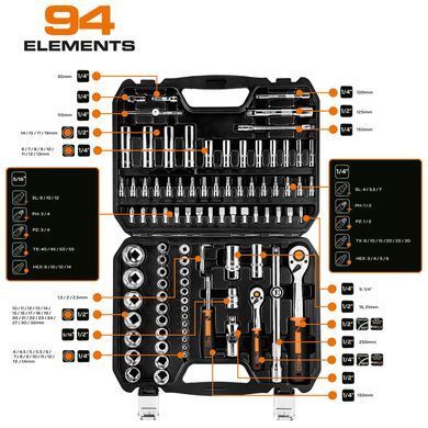 Набір інструментів Neo Tools 10-062 94 шт. 10-062 фото
