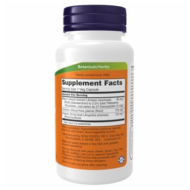 Корень клопогона кистевидного с лакрицей и дягилем, Black Cohosh Root, Now Foods, 80 мг, 90 вегетарианских капсул