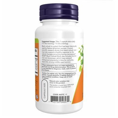 Корень клопогона кистевидного с лакрицей и дягилем, Black Cohosh Root, Now Foods, 80 мг, 90 вегетарианских капсул