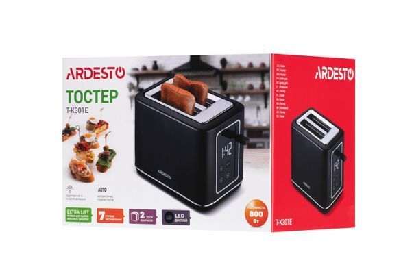 Тостер ARDESTO Elegance T-K301E 800 Вт, LED дисплей, пластик, чорний (362335) T-K301E фото