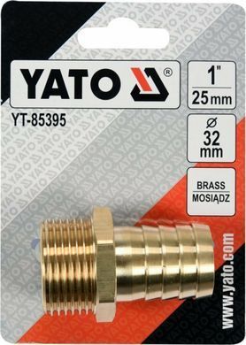 Штуцер для сполучення водяного насоса з шлангом YATO; "ялинка" FI 25- різьба М32, латунний YT-85395 фото