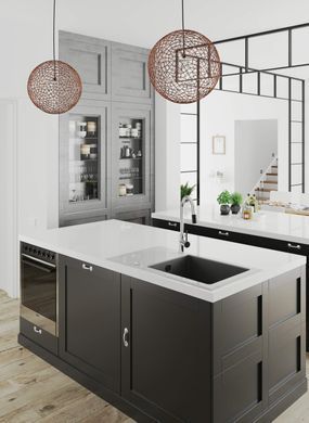 Смеситель для кухни Deante Aster, дл.излива - 206мм, поворотный, 1+фильтр, хром-черный