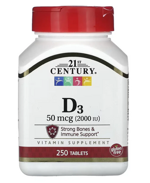 Витамин Д3 21st Century (Vitamin D3) 2000 МЕ 250 жидких мягких таблеток