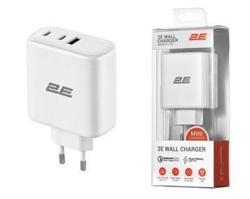 Зарядний пристрій мережевий 2E 65Вт GaN 2хUSB-C/USB-A, PD/QC, білий