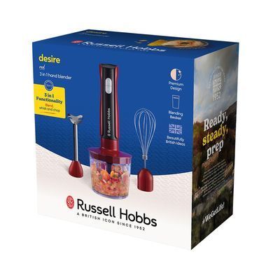 Russell Hobbs Блендер заглибний Desire Red, 500Вт, чаша-500мл, вінчик, міні-подріб., червоний (382684) 27140-56 фото