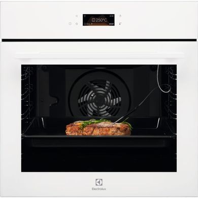 Electrolux Духова шафа електрична, 72л, A+, пара, дисплей, конвекція, піроліз, телескопічні напрямні, білий (379095) EOE8P39WV фото