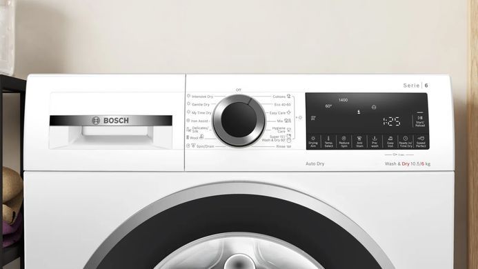 Bosch Прально-сушильна машина фронтальна, 10.5(6)кг, 1400, A, 60см, дисплей, інвертор, білий (383412) WNA25401ME фото