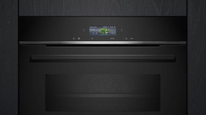 Siemens Духовой шкаф электрический компактный, 45л, A, дисплей, конвекция, ф-ция СВЧ, черный CM724G1B1 фото